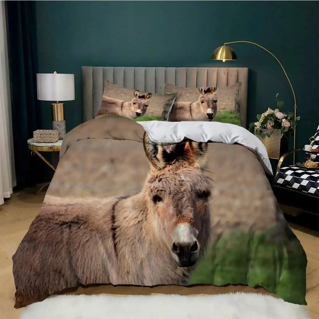 Donkey Duvet Cover King Queen Funny Cartoon Animal Printed Bedding Set For Kids Teens Adults Cute Farm Animals Soft Quilt Cover
