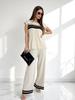 Trendy Summer Women's Set: Short Sleeve Top & High Waist Wide-Leg Pants