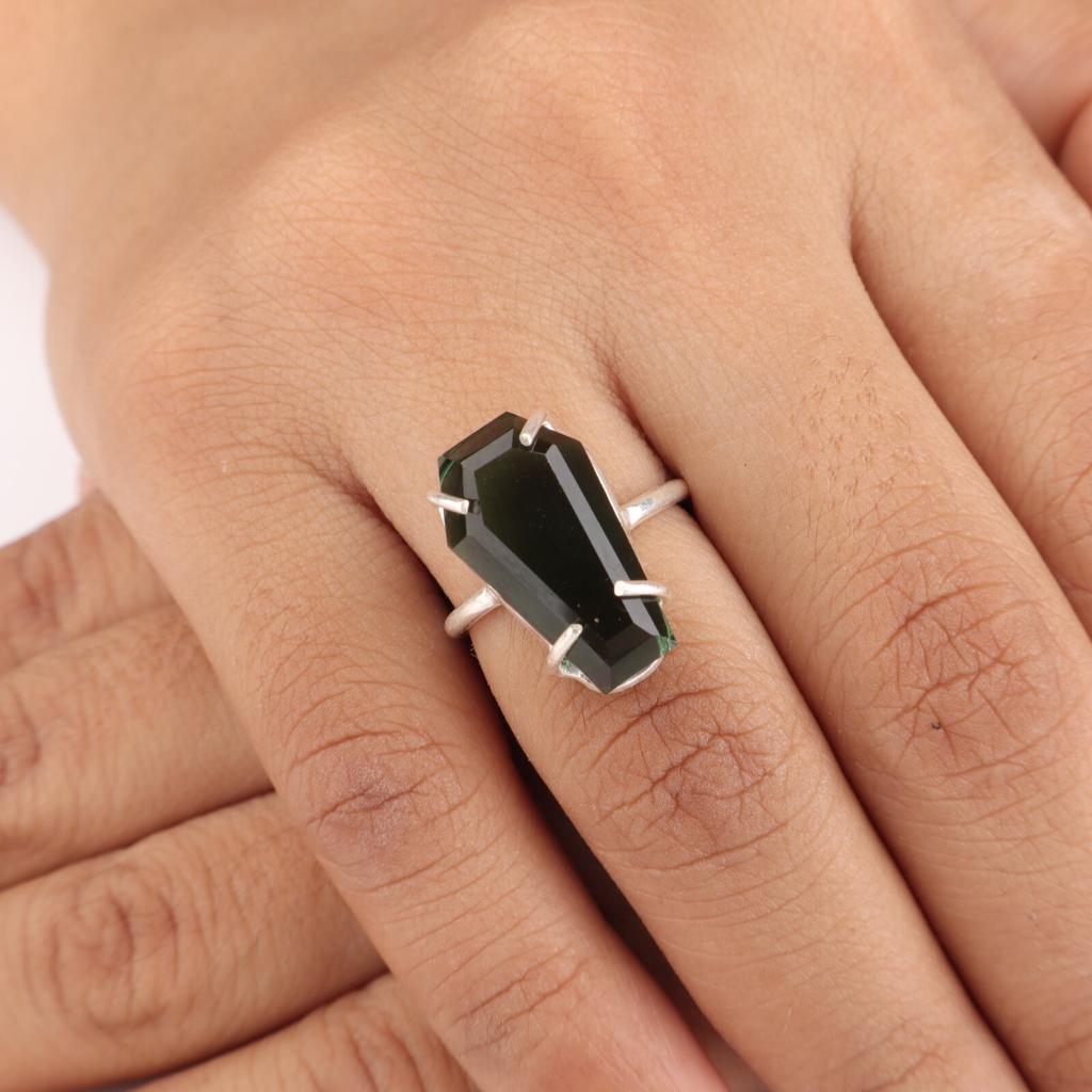 Green Tourmaline Gemstone 925 Sterling Silver Jewelry Handmade Ring For Gift RR-39-15