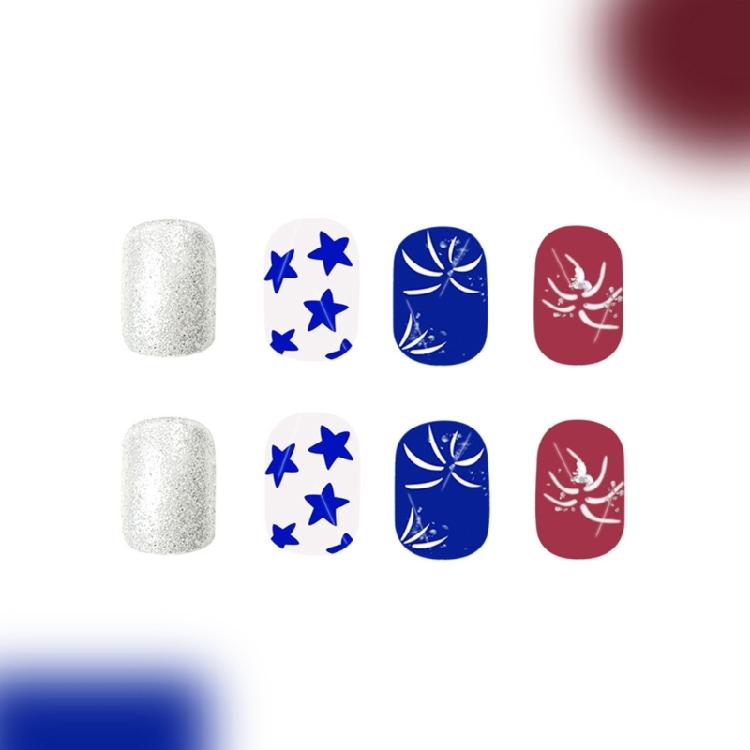 Square False Nail French Tip Press on Nail Full Cover Fake Nail Independence Day Glues on Nail Patriotic False Nail
