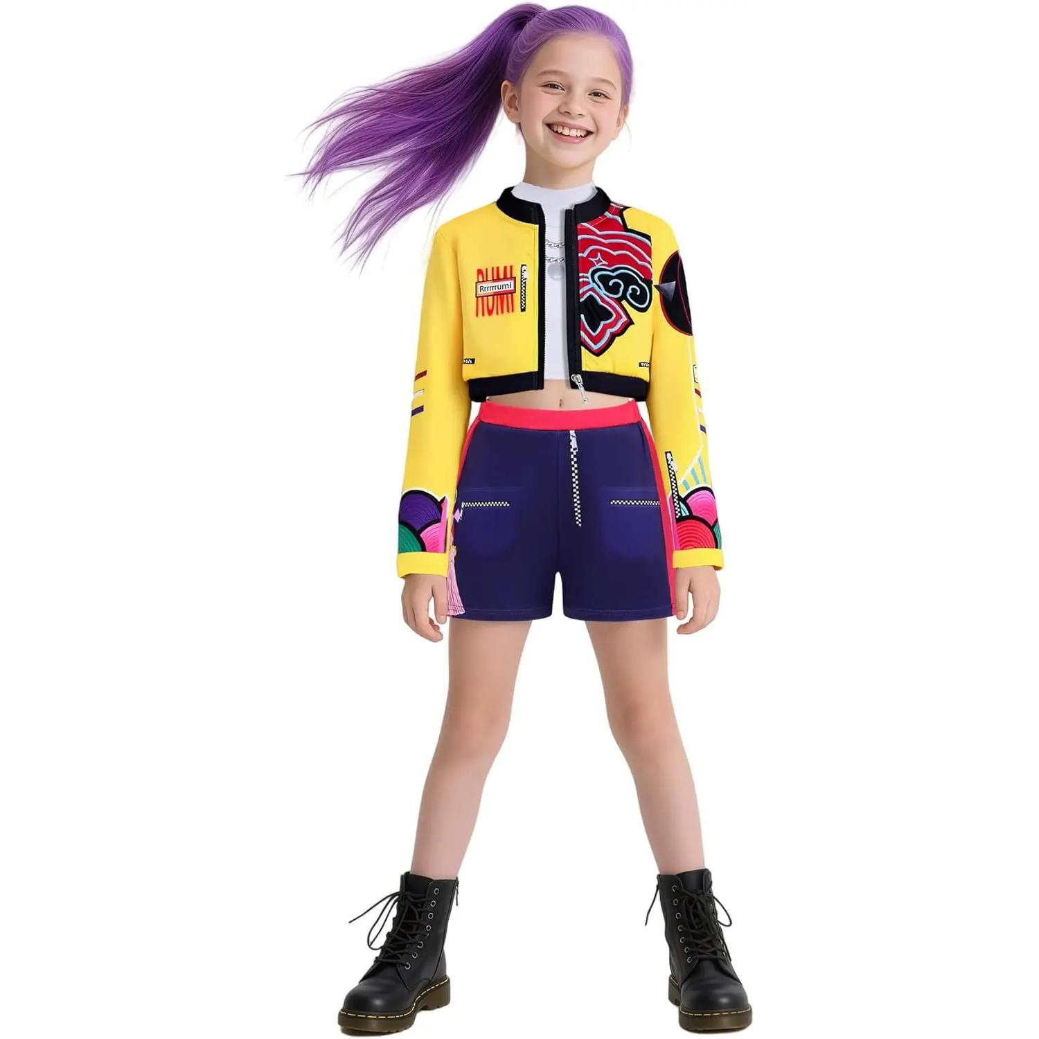 

Girls Demon Pop Singer Hunters Costume Stage Outfit Idol Costume, Kids Halloween Costumes Singers Leader Cosplay 11-12 Years 150