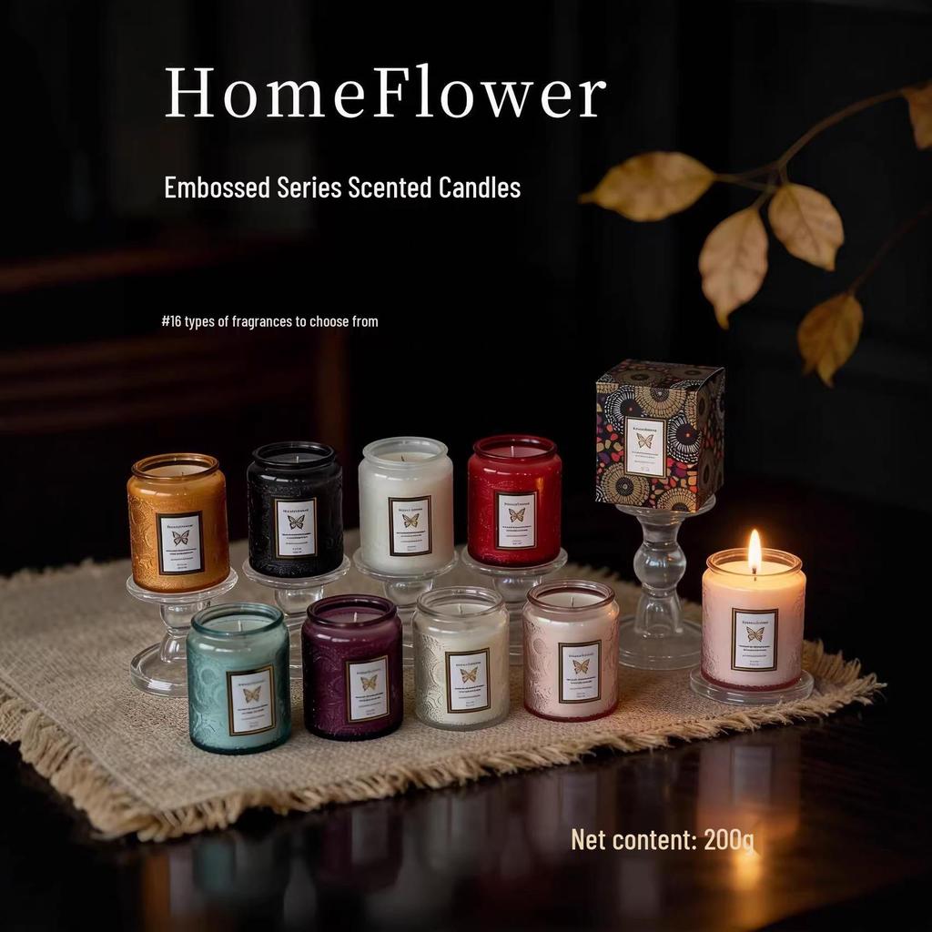 Elegant Embossed Glass Candle Set - Smokeless Soy Wax Aromatherapy for Home