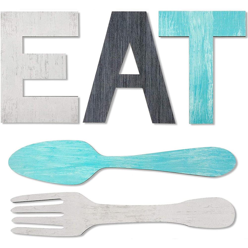 Eat Sign + Fork And Spoon Wall Decor For Kitchen Rustic Farmhouse Decoration For Family Home Dining Room