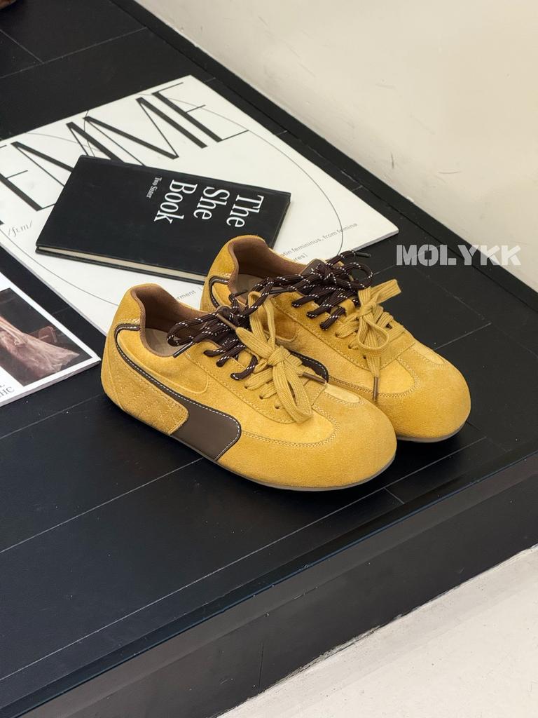 Lightweight Soft Sole~ Leather Single Ugly Cute German Training Shoes Women's 2025 Spring New Two-color Shoelaces Casual Forrest Gump Shoes.