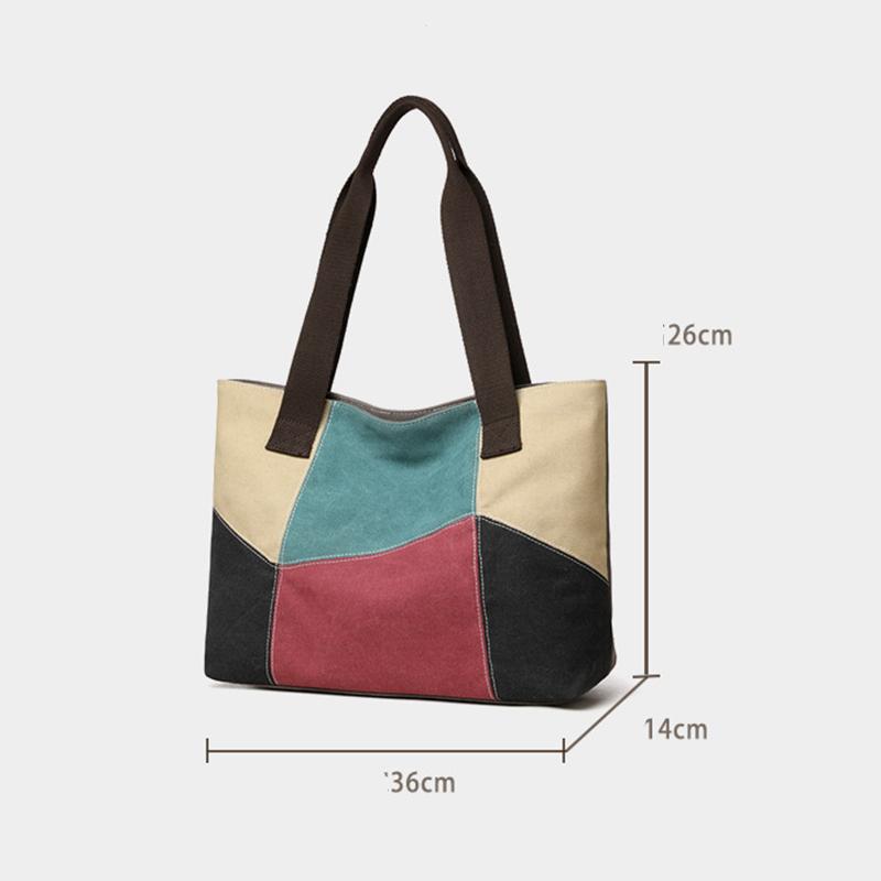 Yogodlns New Spliced Canvas Women's Shoulder Bag Large-capacity Portable Messenger Bag Casual Ethnic Style Contrasting Color Bag
