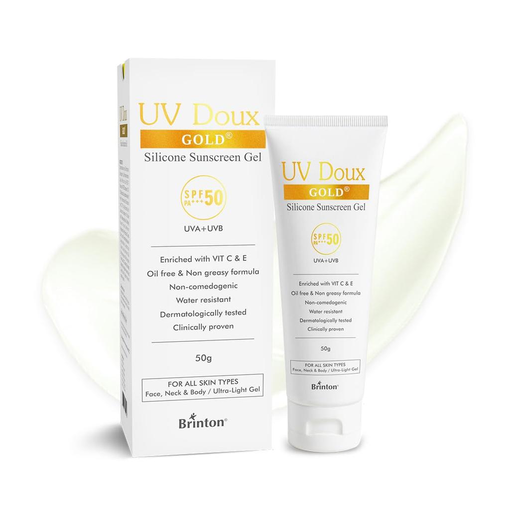 UV Doux Gold Silicone Sunscreen Gel SPF 50 PA+++ |India’s No.1 Dermatologist Recommended Brand In-vitro, In-Vivo Tested |UVA/UVB protection| Anti