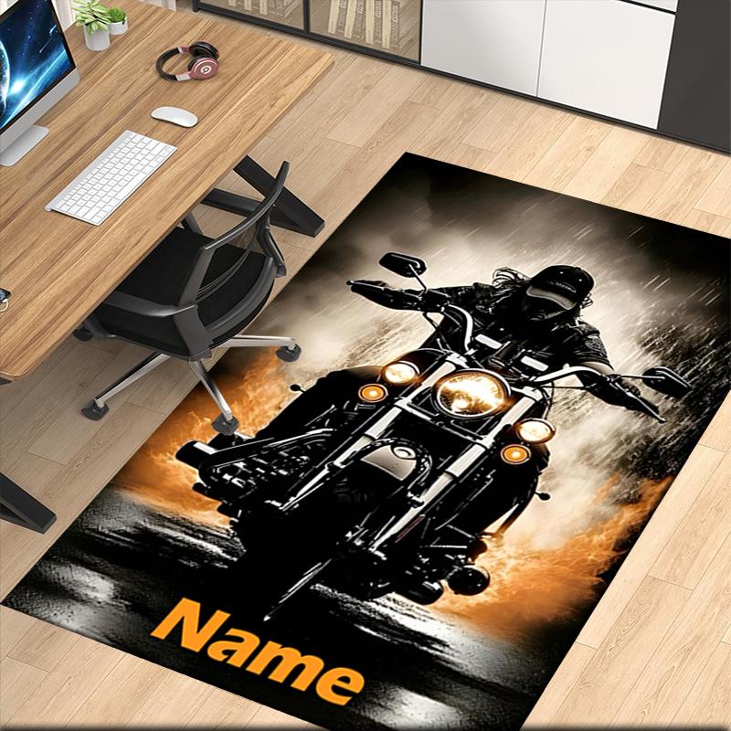 Custom Name Motorcycle Printed Carpet, for Office Chair Living Room Bedroom Kitchen Room Decor Gifts.