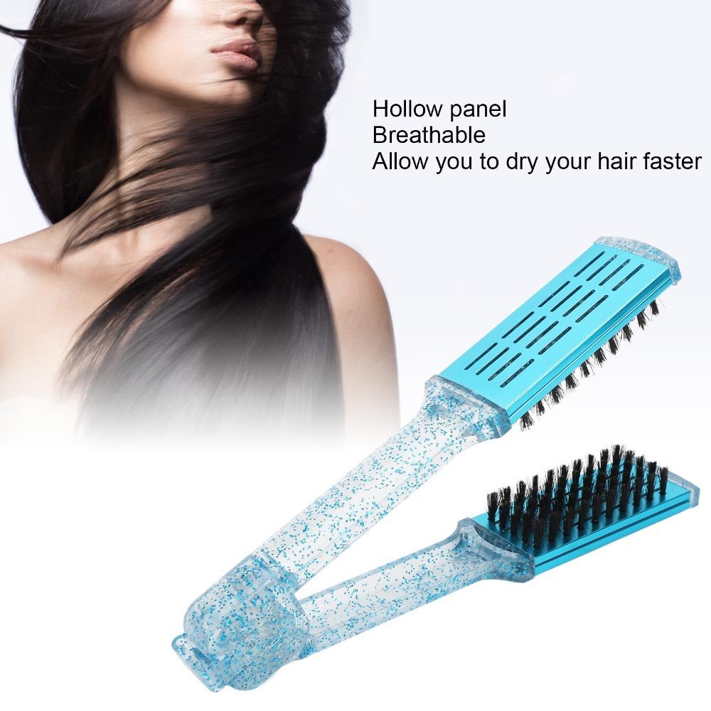 Blue Double Sided Straightener Brush ABS Straightening Clamp Brush  Salon Use