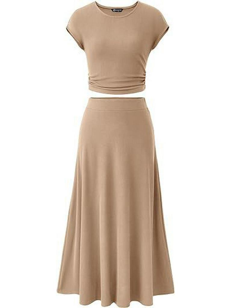 2025 Summer European-American Casual Knit Crop Top & High Waist Midi Skirt Set