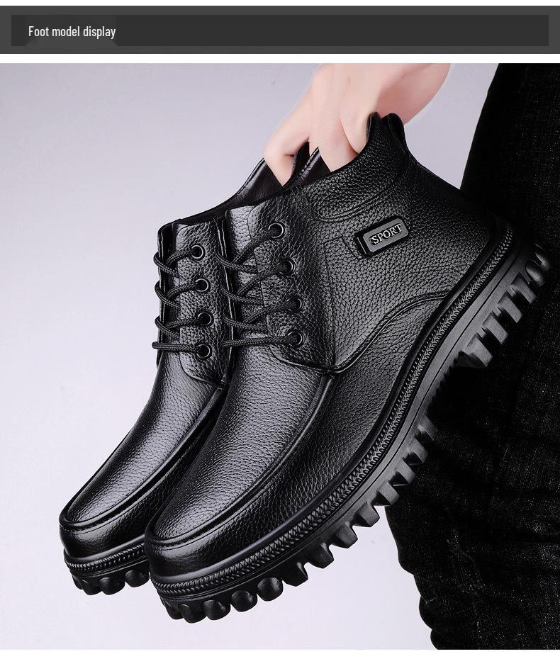 Men's Extra Large Leather High-Top Boots - Business Casual Style with Big Toe Cap and Plus Velvet Lining