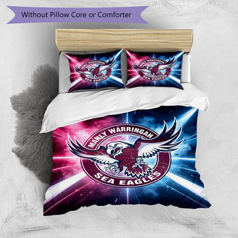 3pcs Duvet Cover Set (1*Duvet Cover + 2*Pillowcase, Without Core), Manly Warringah Sea Eagles Print Bedding Set, Bedroom Decor, All‑Season, Birthday G