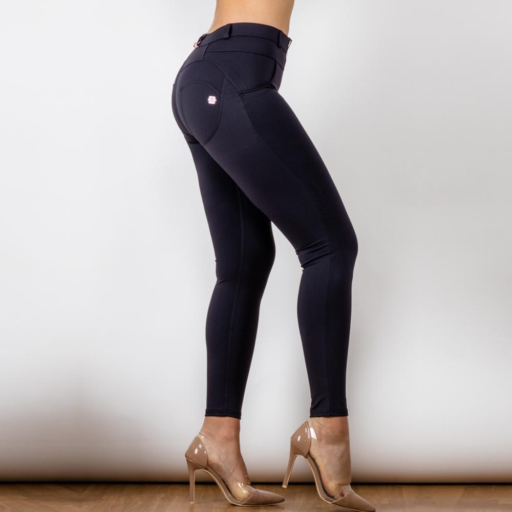 Shascullfites Black Leggings Pull On Stretch Buttons Fly Push Up Compression Tights for Women Non See-through