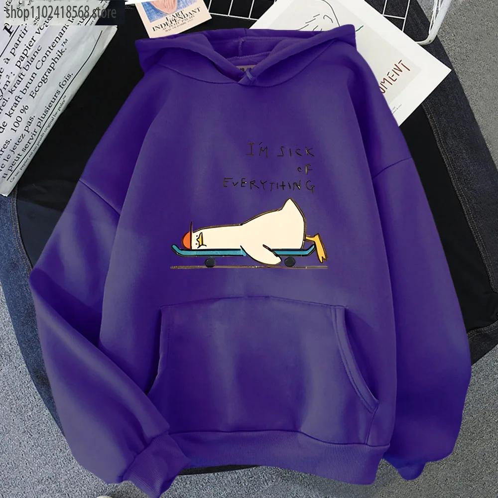 Cartoon Anime Duck Hoodies I'm Sick of Everything Sweatshirts Y2k Top Long Sleeve Street Streetwear Women Men Coat