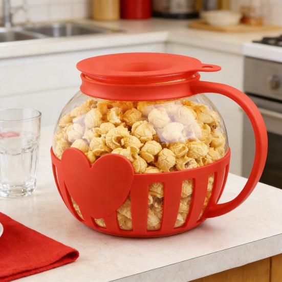 Máquina de Pipoca para Micro-ondas Pipoca de Vidro Borossilicato com Tampa de Dupla Função para Lanches Saudáveis Caseiros Preparo Rápido de Pipoca