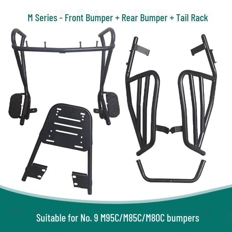 Thickened Front & Rear Bumpers, Protection Bars, and Rear Rack Guards for Ninebot M95/M85c Electric Vehicles.