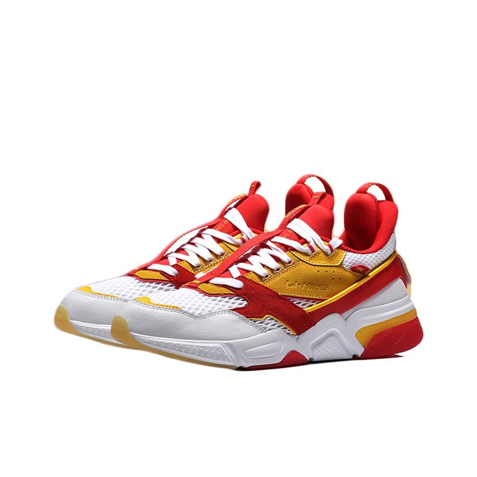 Li Ning 001 Journey Retro Splicing Halkfri Slitstark Lågskuren Löparsko Herr Löparskor Vit Röd Gul AGLN227-2