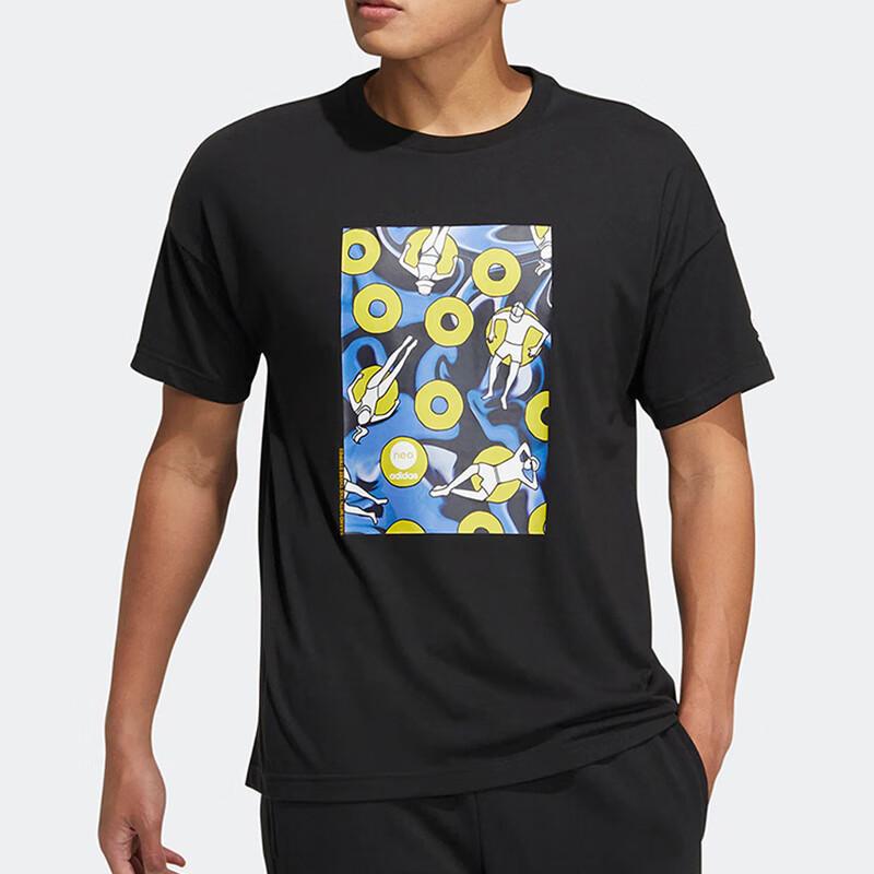 Adidas Neo Breathable Graphic Print Round Neck Short Sleeve T-Shirt Men Tops Black HS8862