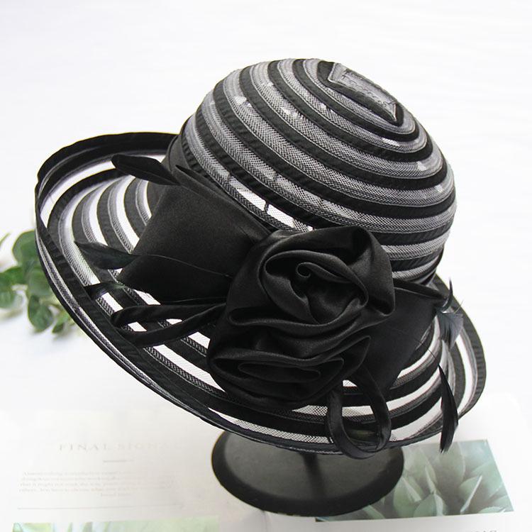 Curled Sun Hat Temperament Flower Wedding Dress Top Hat Women'S Summer Cloth Strip Mesh Sun Protection Sun Hat