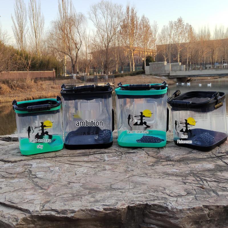 Transparent Foldable Fishing Bucket with Rope for Live Fish and Bait
