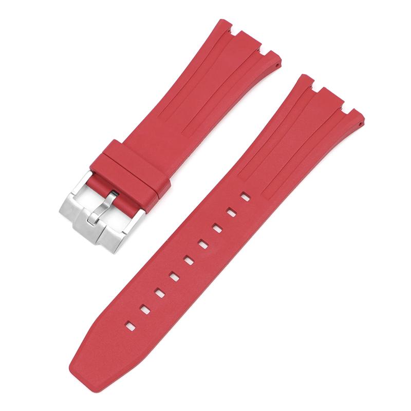 

26mm Soft FKM Fluoro Rubber Strap for AP Audemars Piguet Royal Oak 15400/15500/26331 Stainless Steel Butterfly Buckle Watch Band B червоний