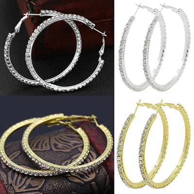 1 Pair Cirle Earrings Rhinestone Decor Jewelry Alloy Women Big Hoop Earrings for Birthday Pary
