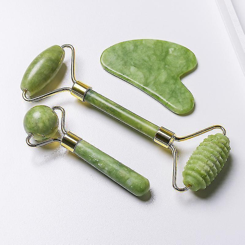 3 In 1 Facial Massage Roller Guasha Board Kit Double Heads Jade Stone Face Lift Skin Relaxation