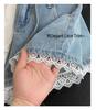 Plus Size Lace Trim High-Waist Denim Shorts - Women's Casual Loose A-Line Summer Pants
