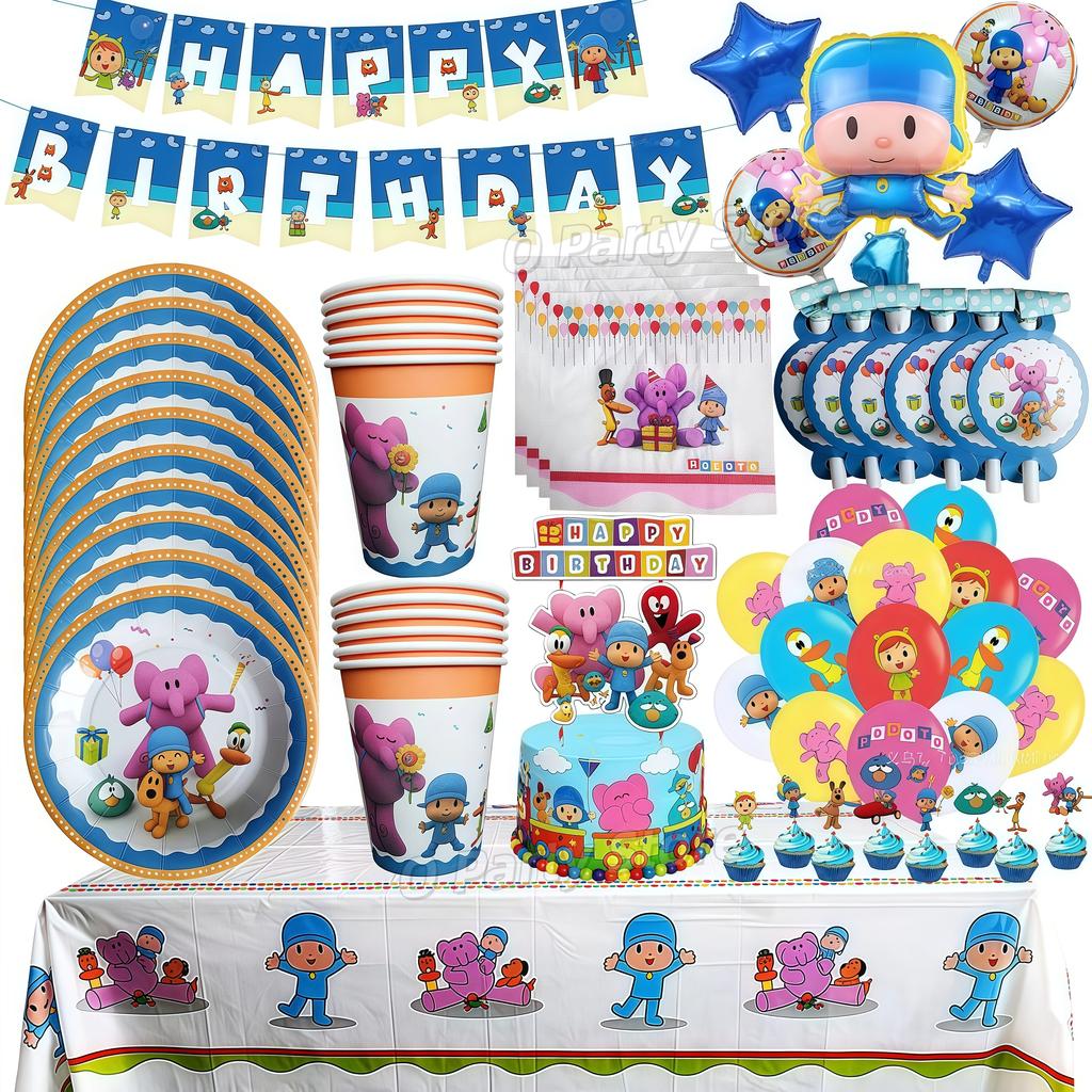 Pocoyo Geburtstag Dekorationen Einweg Geschirr Becher Teller Luftballon Banner Für Kinder Mitgebsel Babyparty Deko Party Zubehör Geschenk