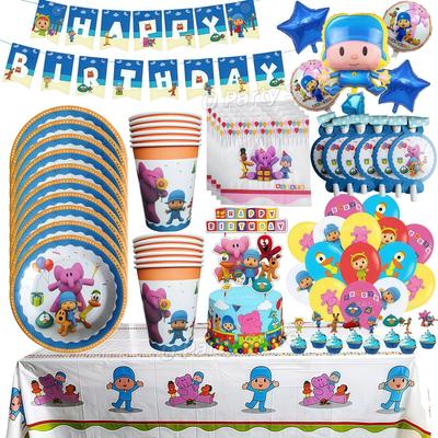 Pocoyo Geburtstag Dekorationen Einweg Geschirr Becher Teller Luftballon Banner Für Kinder Mitgebsel Babyparty Deko Party Zubehör Geschenk
