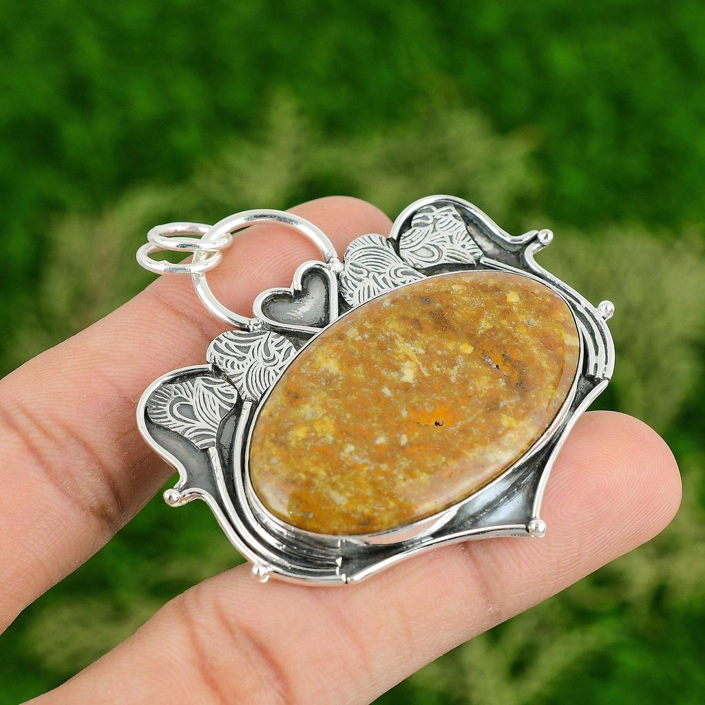 Oval Ocean Jasper Stone 925 Sterling Silver Birthday Wife Anniversary Pendant