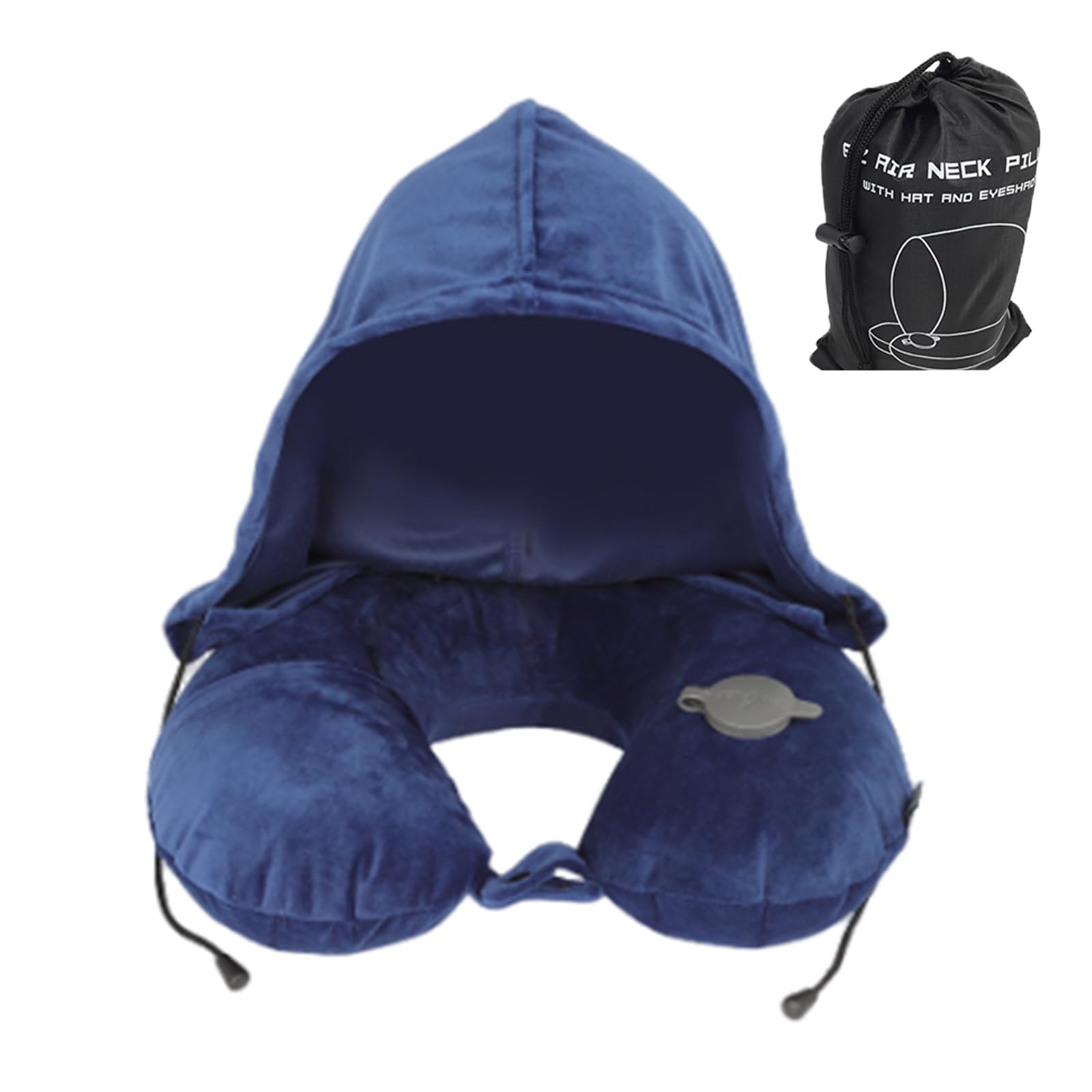 

Подушка для шеи PRETOLE с капюшоном Синяя Хлопковая подушка для шеи Портативная подушка Надувная подушка Насосного типа В комплекте чехол для хранения Съемный чехол для стирки Путешествия синий