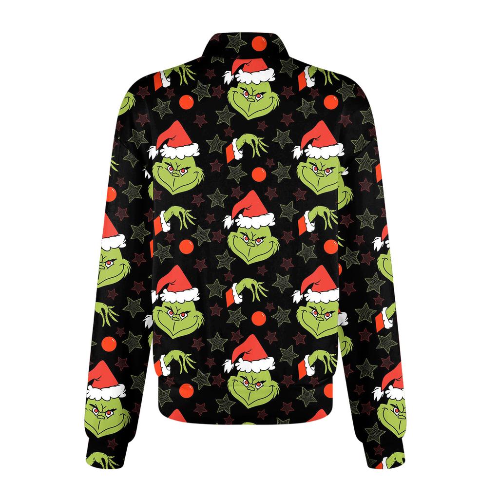 Women Long Sleeve Pattern Pocket Working Stand-up Collar Single-breasted Protective Overalls Cardigan Jacket Top