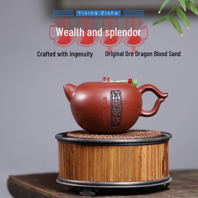 Yixing Zisha Teapot Handmade by Renowned Artist - Rich Red Dragon Blood Sand Gift Tea Set 300cc