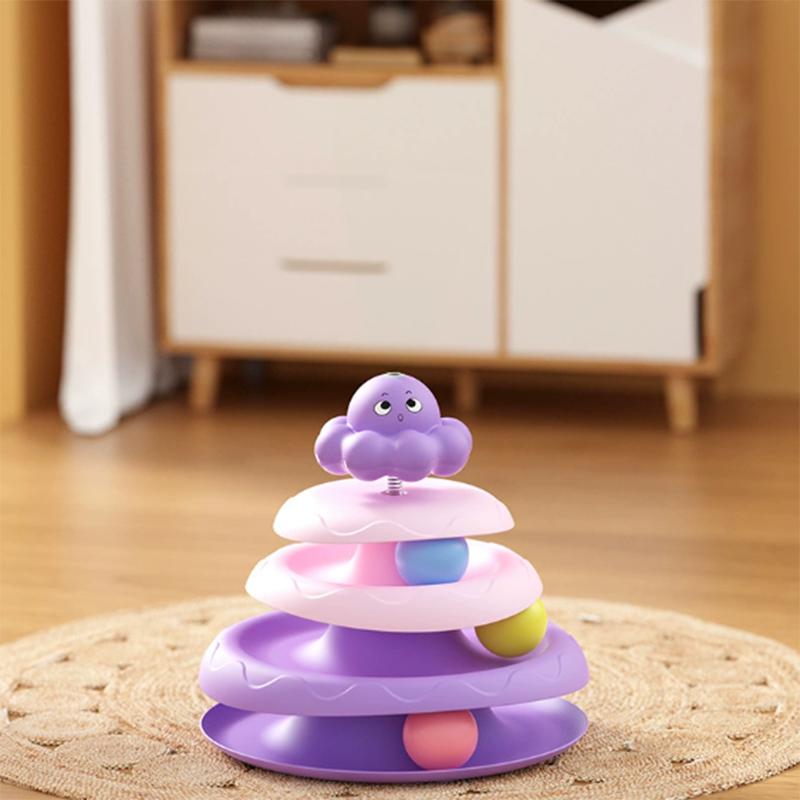 

Colorful Balls Cat Toy Hollow Tracks Detachable Portable Playground for Cats Interactive Cat Stick Turntable for Boredom Relief фіолетовий