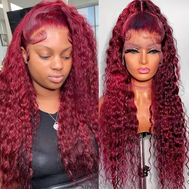 Fashionable burgundy front lace wig African hot selling small coiled tube afro chemical fiber wig вино красного