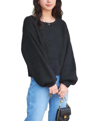 Titibait Boat Neck Loose Knit ACXP3830 Small Black Women's