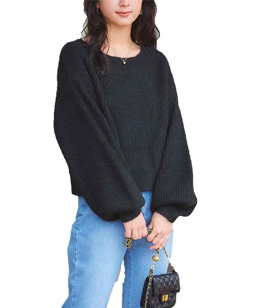 Titibait Boat Neck Loose Knit ACXP3830 Small Black Women's