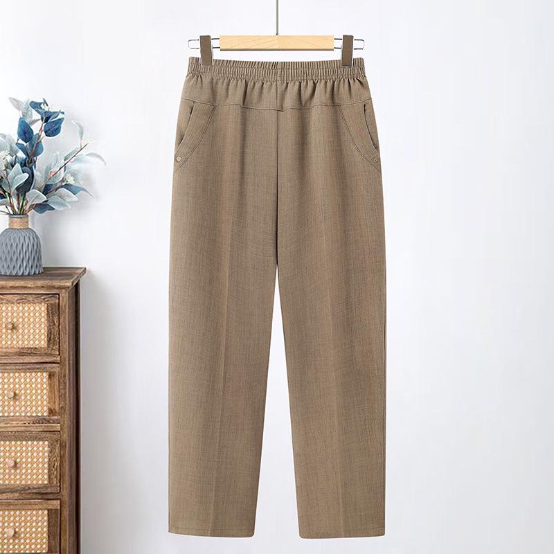 

Summer Ice Silk Straight-Leg Pants for Middle-Aged & Elderly Women - Loose, Plus Size, Nine-Point Length, Grandma Style 2XL (105-120 jin)