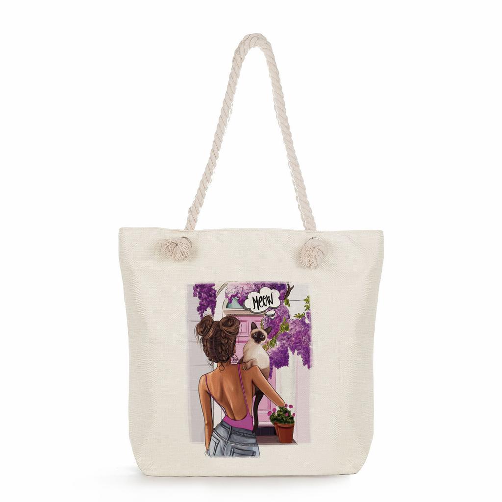 Sisters Print Thick Rope Single-shoulder Beach Bag 7275 CLE