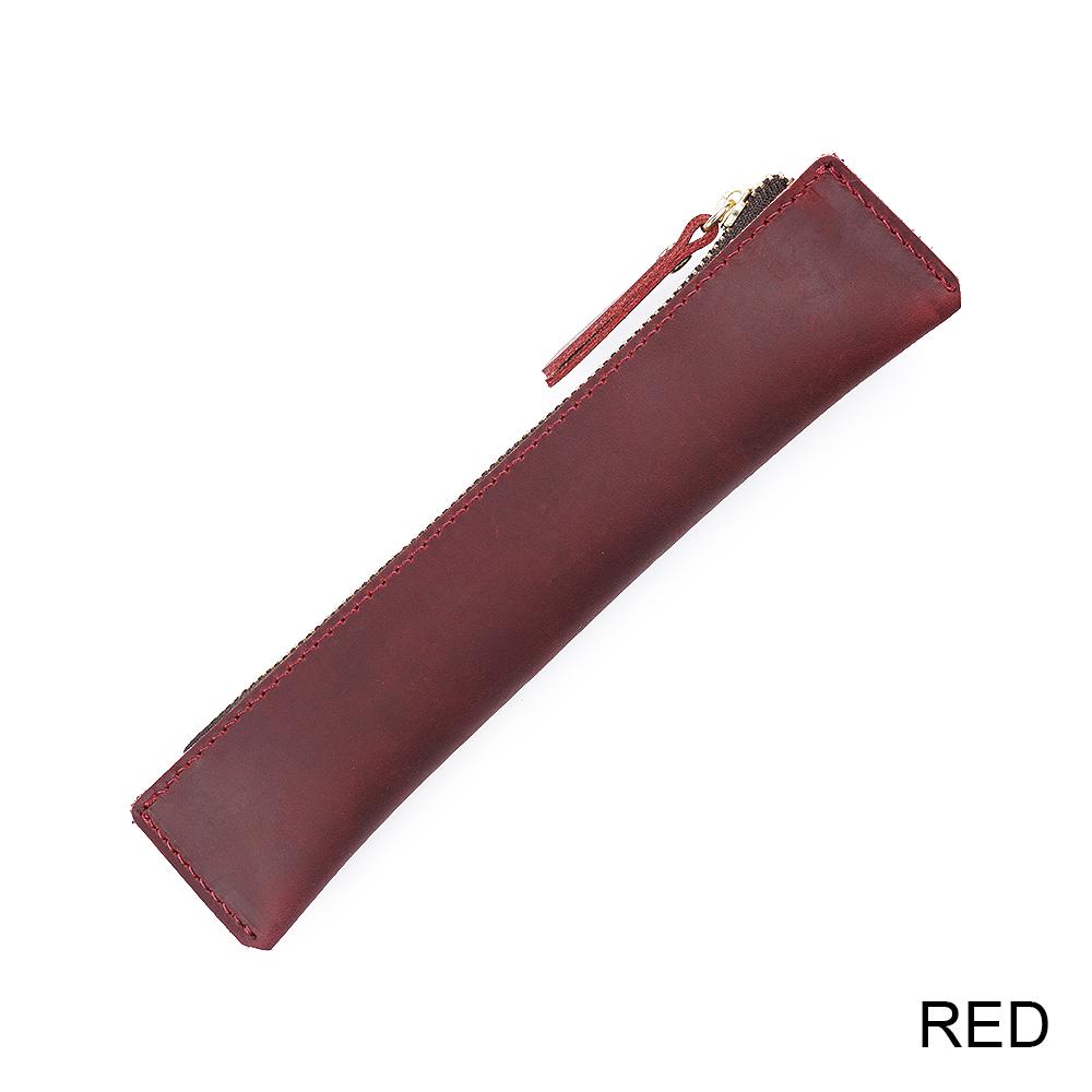 AIGUONIU Genuine Vintage Crazy Horse Leather Zipper Pen Pouch Retro Style Creative School Stationery Pencil Bag