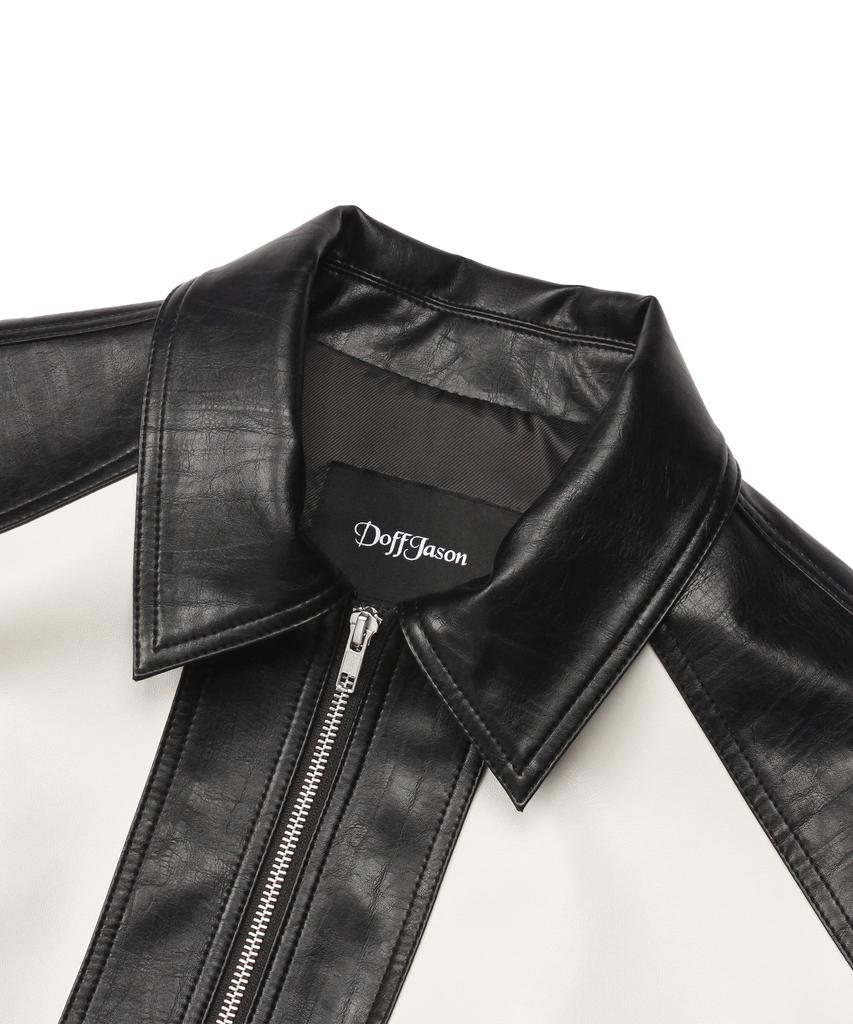 Doffjason Oversized Vegan Leather Rapid Two-Tone Jacket