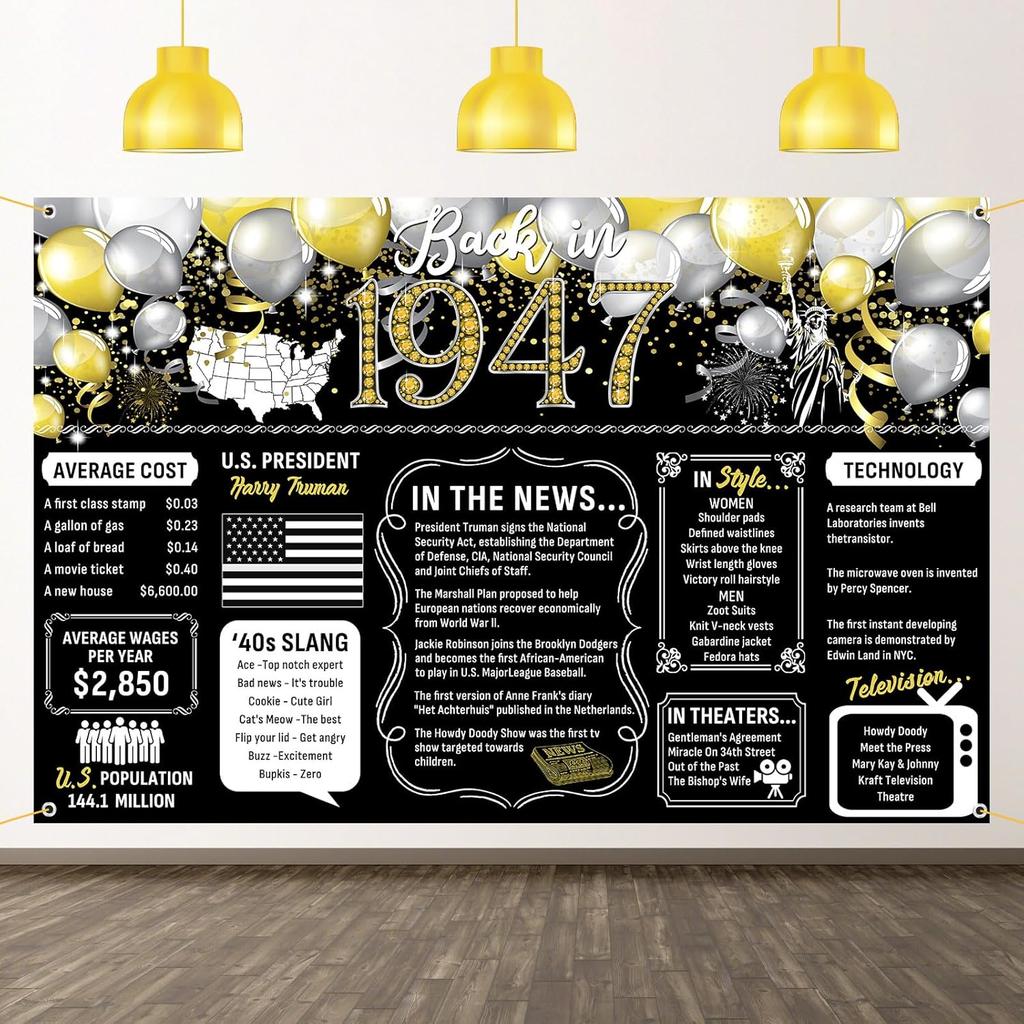 50th Birthday Black Gold Party Decoration Back In 1976 Backdrop Large Banner Birthday Party Poster Supplies Vintage 1976 Photography Background for
