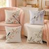 Oriental Watercolor Bird Blossom Pillow Case Organic Short Plush Cushion Covers Breathable Washable WrinkleResistant