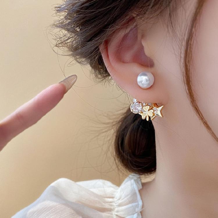 Versatile Silver Tone Earrings With Zircon Accent Imitation Pearls Detail Comfortable Wear Designs