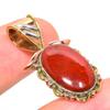 Natural Red Jasper Gemstone Two Tone 925 Solid Sterling Silver Pendant 1.3" T8T50