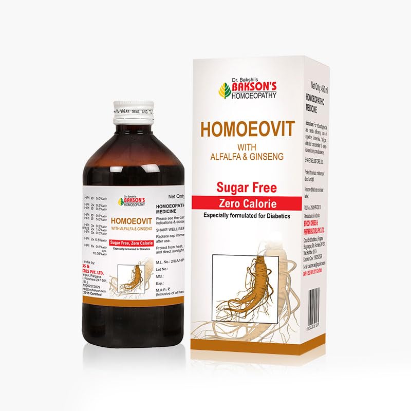

Dr. Bakshi s Bakson s Homoeopathy Homoeovit Sugar-Free Energy Syrup 450 ml for Adults & Kids