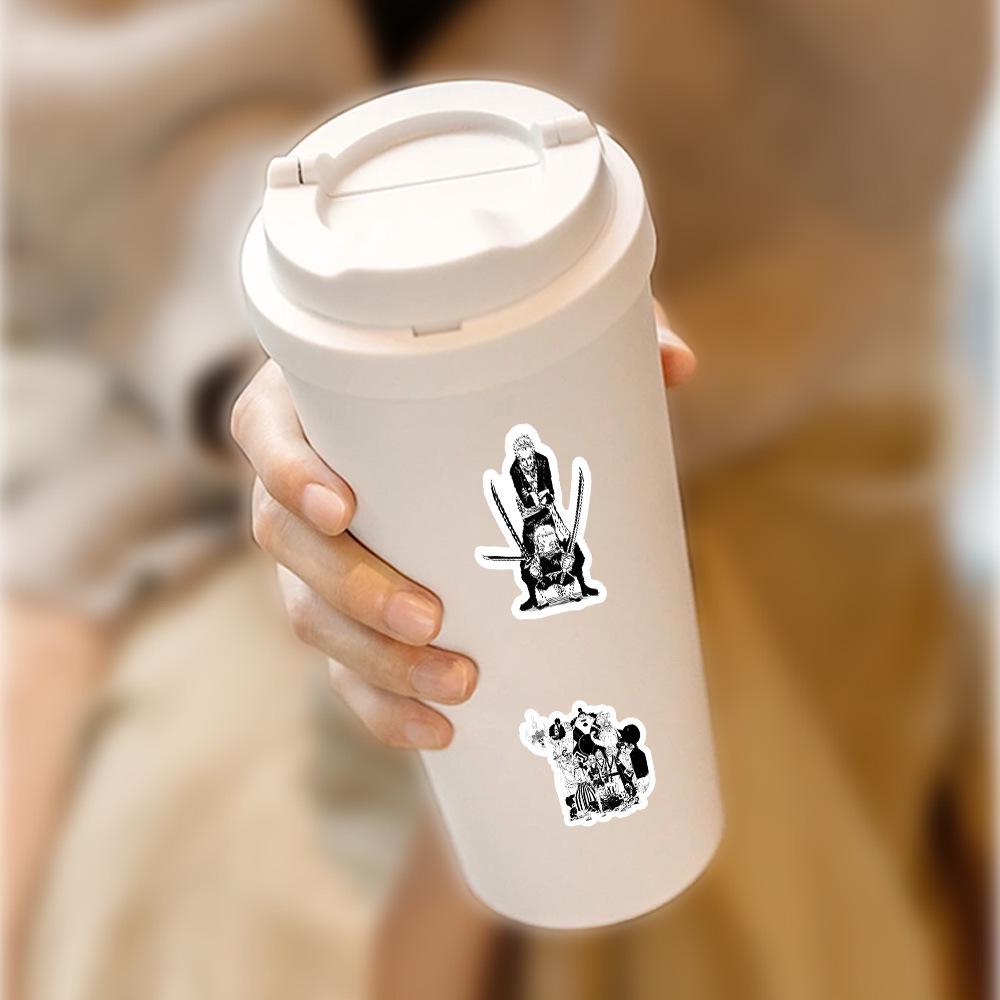 100 Black & White One Piece Graffiti Stickers: Cartoon 2D Decorative Stickers for Phones, Luggage, Water Bottles.