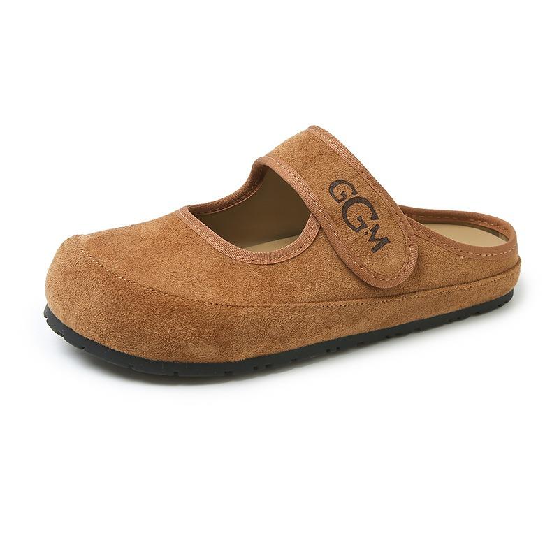 Retro Literary Style Velcro Mary Jane Shoes Bag Head Half Slippers Women Wear a Pedal After Empty