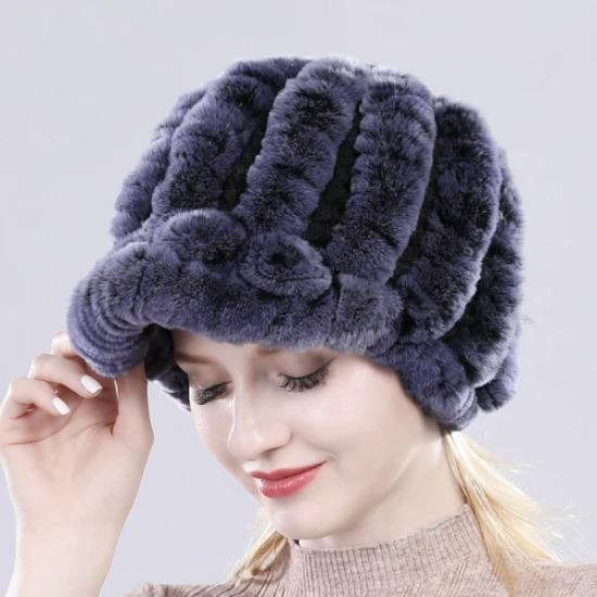 Lady Real Rex Rabbit Fur Hat Winter Knitted Natural Rex Rabbit Fur Caps Russia Women Warm Real Fur Beanies Hats