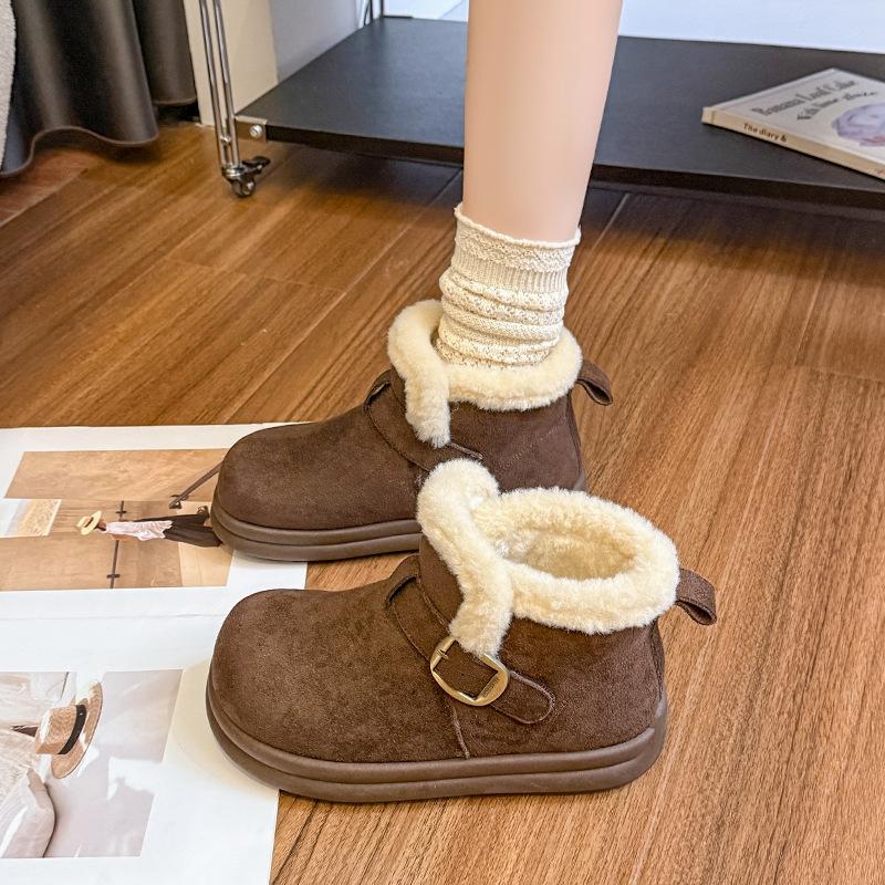 Women's fashion lightweight height-enhancing thick soles winter warm fur one snow boots plush lining non-slip casual sports cotton boots Le Fu shoes